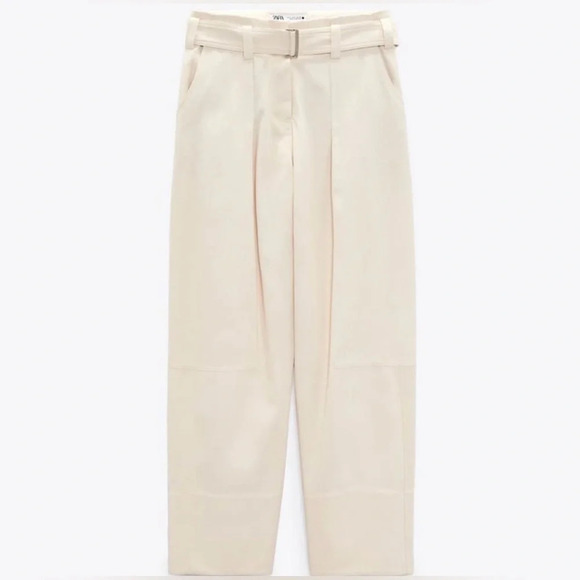 ZARA 100% Cotton Belted Pants Low Rise Adjustable Belt Size Medium NWT Office - Picture 2 of 5
